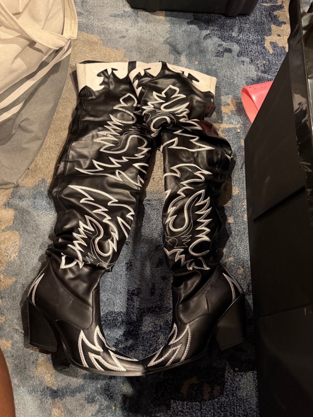 Over-the-Knee Black Embroidered Western Boots